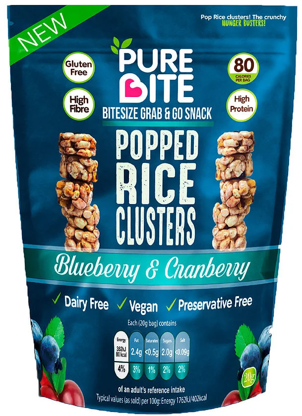 Blueberry Premium Rice PureBite Popped Rice Clusters - Blueberry & Cranberry 20g | myvitamins.com