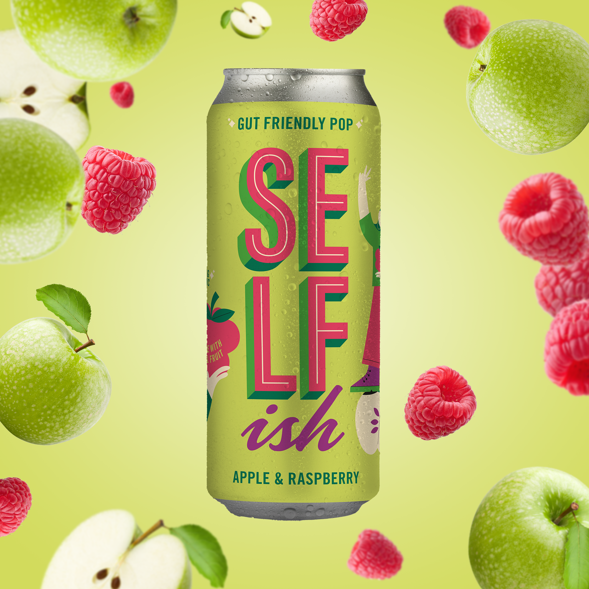 Selfish Gut Friendly Pop - Apple & Raspberry (12x330ml Cans) Image 1